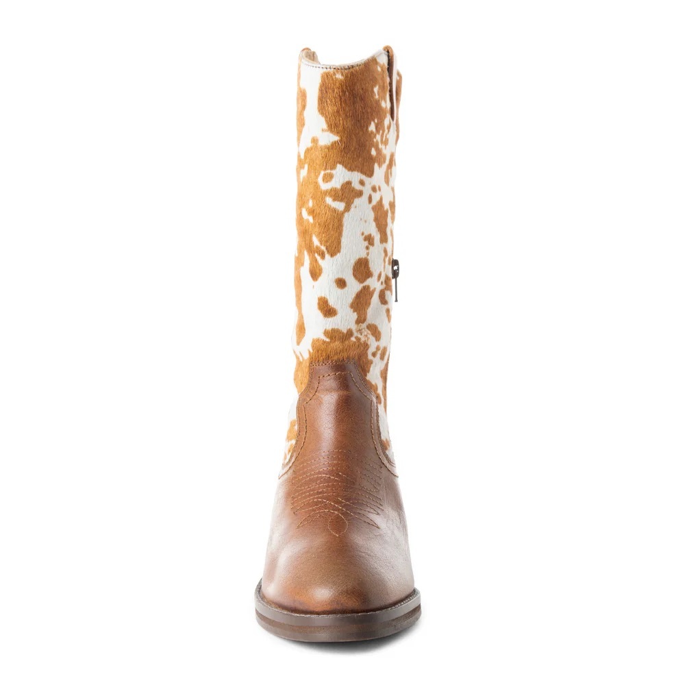 NEW MYRA HAIR ON LEATHER POINTY BEIGE COWBOY BOOTS cowhide/fur - Picture 4 of 7